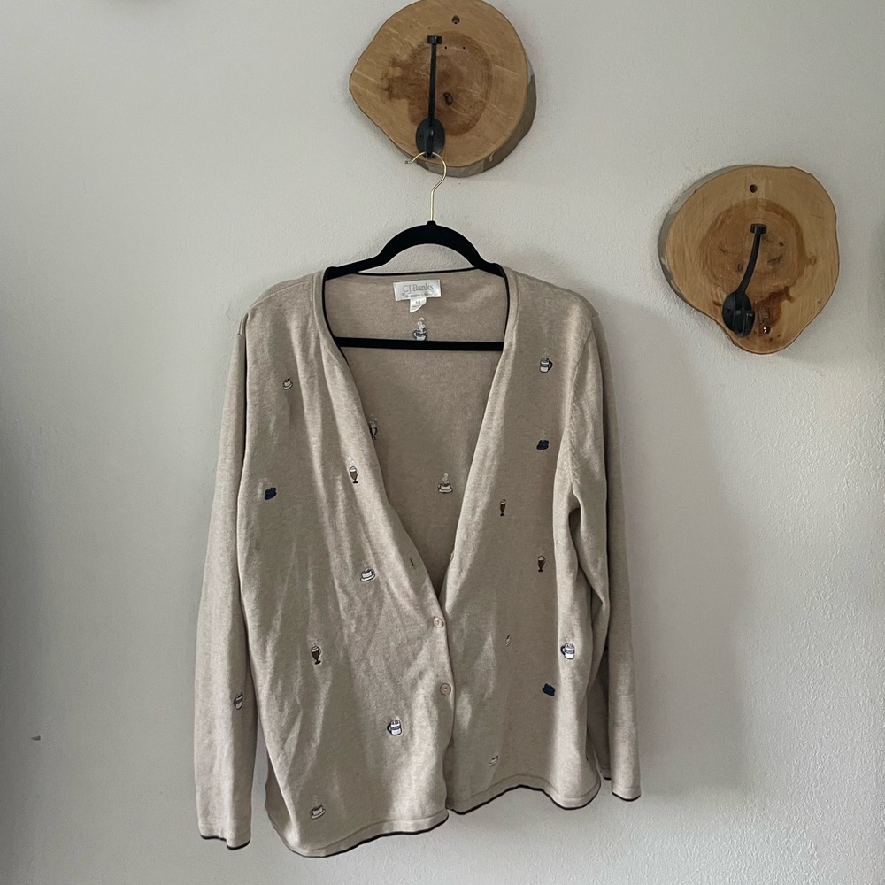 Adorable CJ Banks Coffee Embroidered Cardigan